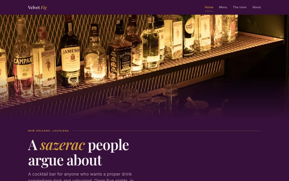 Velvet Fig website, first screen on a desktop